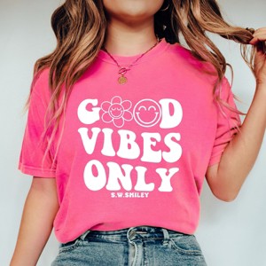 Simply Sage Market S.W.Smiley Good Vibes Only Smiley Face Garment Dyed Tee - 1 of 4
