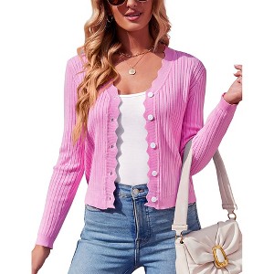 Womens Lightweight Knit Cardigan V Neck Long Sleeve Front Button Down Elegant Shrugs for Dresses - 1 of 4