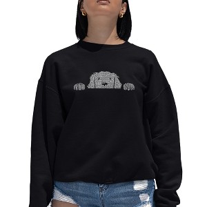 LA Pop Art Women's Word Art Crewneck Sweatshirt - Peeking Dog - 1 of 4