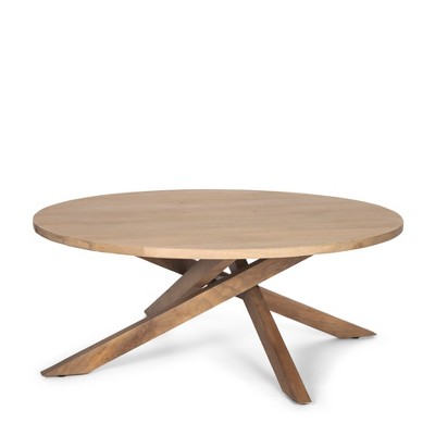 HomeRoots 42" Natural Solid Wood Round Cross Legs Coffee Table