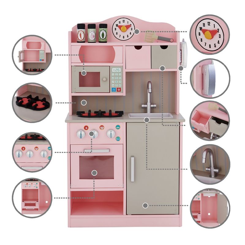 Teamson Kids Little Chef Florence Classic Interactive Wooden Play Kitchen, Pink, 6 of 14