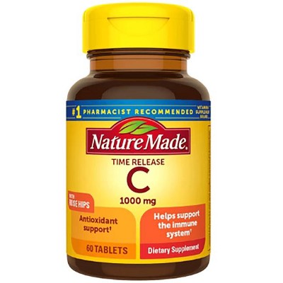 Nature Made Vitamin C 1000 mg with Rose Hips, Dietary Supplement for Immune Support, 60 Time Release Tablets, 60 Day Supply.