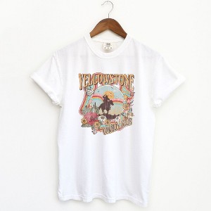 Simply Sage Market Women's Yellowstone Cowboy Club Short Sleeve Garment Dyed Tee - 1 of 2