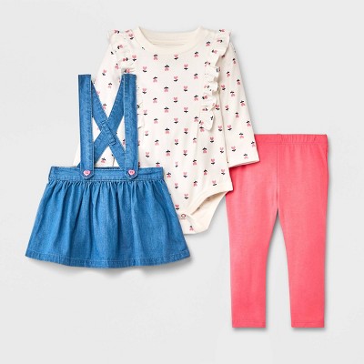 Image of Baby Girls' Denim Skirtall Set - Cat & Jack™ Cream 3-6M
