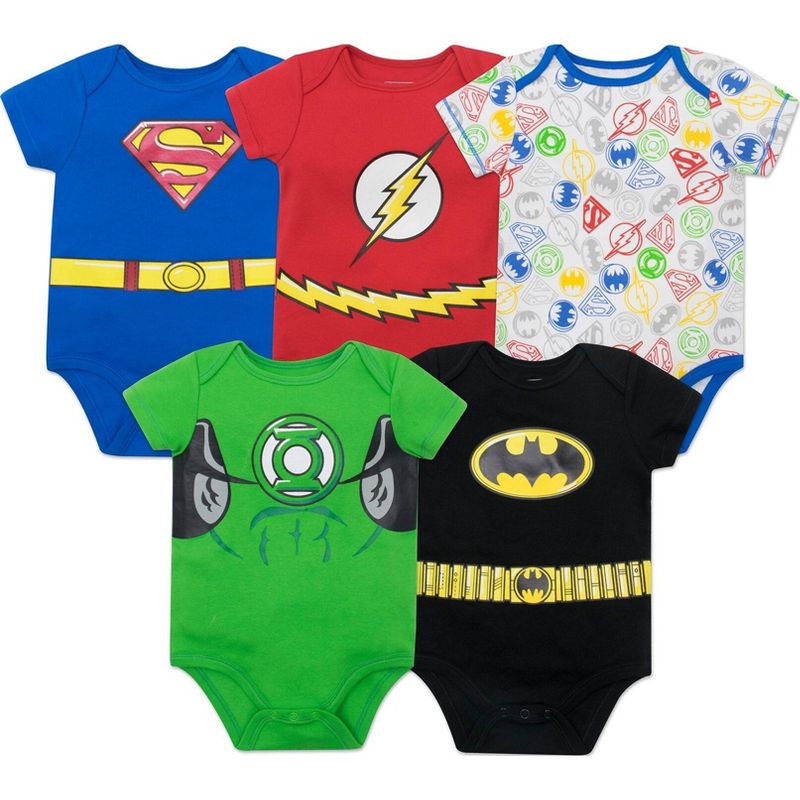 DC Comics Justice League Green Lantern The Flash Superman Baby 5 Pack Bodysuits Newborn to Infant, 1 of 10