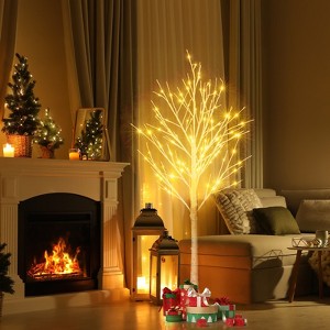 Angel Sar 6FT Snowflake Christmas Tree, Pre-Lit with 96 LED Lights, PVC Artificial Tree with Metal Stand, Holiday Decor for Home Office - 1 of 4