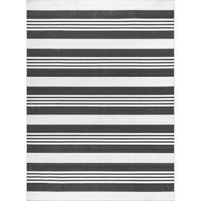 Eco-Friendly Gray Striped 5'x8' Washable Synthetic Rug