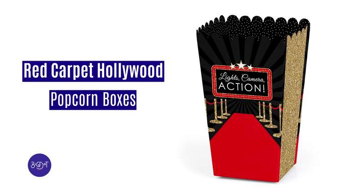 Big Dot of Happiness Red Carpet Hollywood - Movie Night Party Favor Popcorn Treat Boxes - Set of 12, 2 of 7, play video