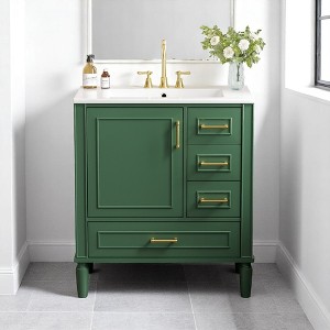 24"/30"/36"/42" Floating Bathroom Vanity Combo with Solid Surface Basin, Natural Oak Storage Cabinet, Modern Design - 1 of 4
