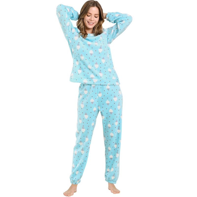 Allegra K Women's Winter Flannel Long Sleeve Nightwear Top and Pants Pajama Sets, 1 of 7