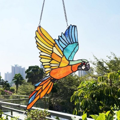 Vibrant Macaw Stained Glass Window Panel with Copper Foil