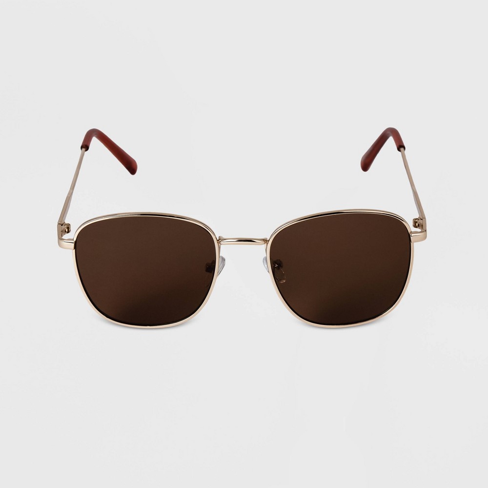 Photos - Sunglasses Men's Rectangle Square Metal  - Goodfellow & Co™ Gold brown