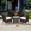 3pc Outdoor Rattan Set with Cushion - Beige/Brown - WELLFOR: All-Weather Wicker, Glass Top Bistro Table, Metal Hardware - 4 of 4