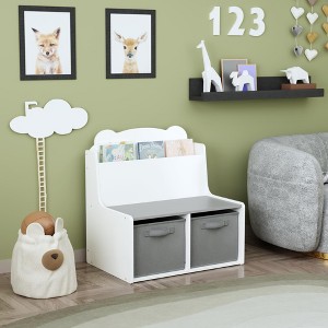 KWPZQEB Toy Storage Organizer with 2 Drawers, Kids Bookshelf with Cute Bear-Shaped Backboard & Open Shelf, Floor Toy Box for Nursery, Playroom, White - 1 of 4