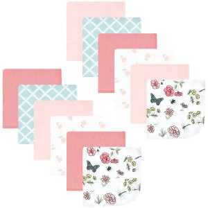 Hudson Baby Infant Girl Flannel Cotton Washcloths, Hummingbird Garden 12 Pack, One Size - 1 of 4