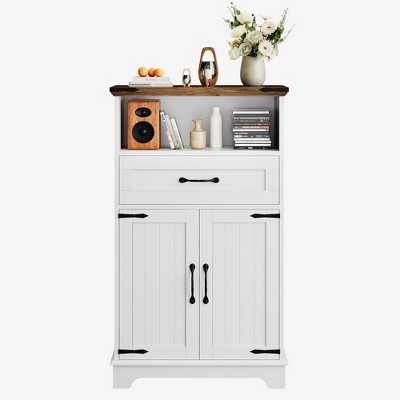 Set of 2 Farmhouse Bathroom Cabinets with Doors & Drawers – Freestanding Cabinets for Kitchen & Living Room