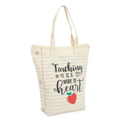 Sparkle and Bash Large Reusable Cotton Tote Bag with Zipper, Teaching is a Work of Heart, Teacher Appreciation Gift