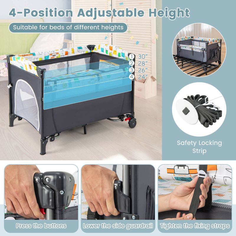 Costway 5 in 1 Baby Nursery Center Foldable Toddler Bedside Crib w/Music Box, 5 of 11