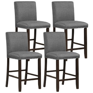 Tangkula Set of 4 Bar Stools Linen Fabric Counter Height Chairs for Kitchen Island Grey - 1 of 4