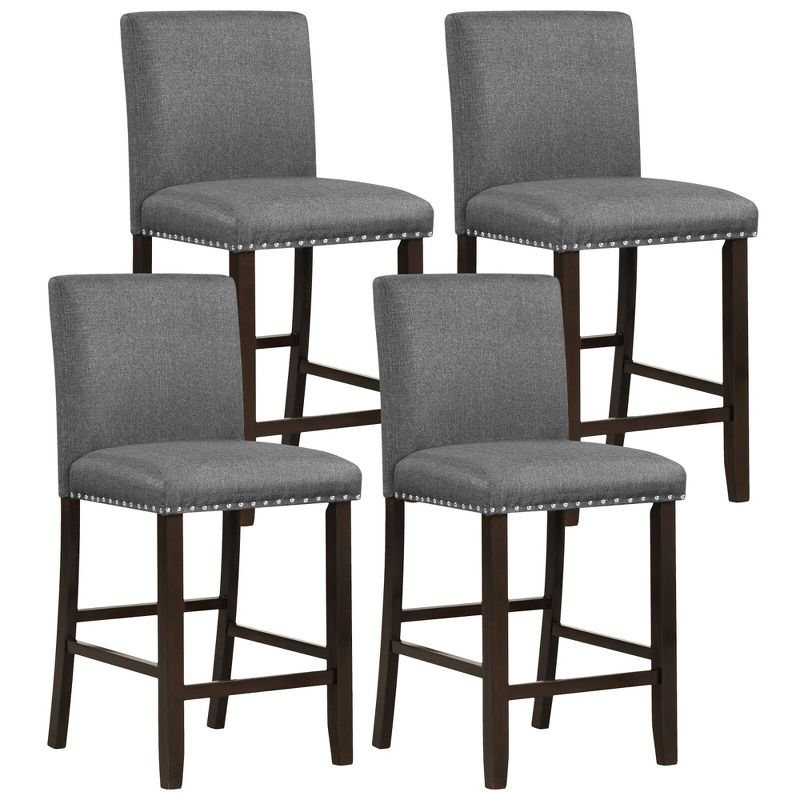Tangkula Set of 4 Bar Stools Linen Fabric Counter Height Chairs for Kitchen Island Grey, 1 of 10