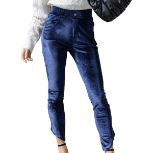Amaryllis Women's High-Waisted Velvet Skinny Pants Sleek Elegant Stretch Fit - 1 of 4