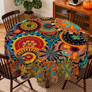 LOVEVOOK Washable Round Boho Tablecloth, Rectangle Bohemia Table Cover for Party Picnic Dinner Christmas Decor Indoor and Outdoor - 1 of 4