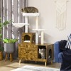 PawHut 54.25" Wooden Cat Tree with Litter Box Enclosure, Cushioned Cat Condo & Plush Platforms with Hammock, Tower & Pet Furniture, Rustic Brown - 3 of 4