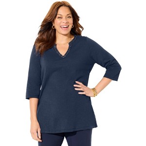 Catherines Women's Plus Size Beaded Embellished Tunic - 1 of 4