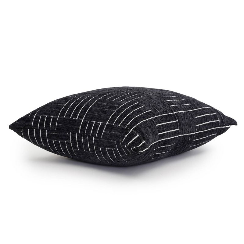 18&#34;x18&#34; Staggered Striped Chenille Woven Jacquard Square Throw Pillow Black - Evergrace, 2 of 5