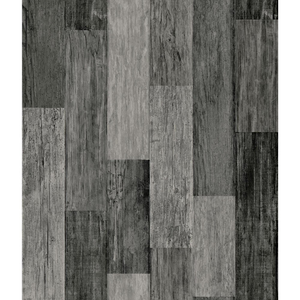 Photos - Wallpaper Roommates Weathered Wood Plank Peel & Stick  Black 