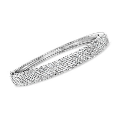 Ross-Simons 2.00 ct. t.w. Diamond Striped Bangle Bracelet in Sterling Silver Size 7