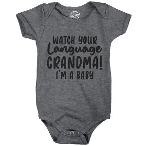 Watch Your Language Grandma I'm A Baby Baby Bodysuit Funny Curse Swearing Infant Jumper - Crazy Dog Baby Bodysuit - 1 of 4