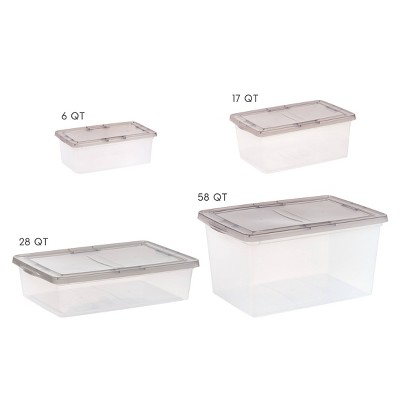 Clear Stackable Plastic Storage Bins with Gray Lids, Set of 8