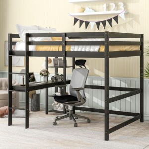 Twin Loft Pine Wood Bed with built-in desk Constructed for Durability - 1 of 4