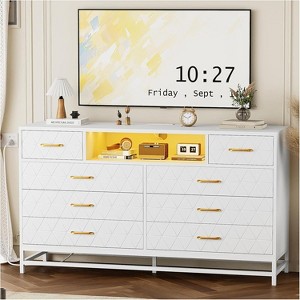 coucheta Wood Dressers for Bedroom with 8 Drawers,Wooden Dresser  with LED Lights Power Outlet,Closet Store Organizer for Living Room - 1 of 4