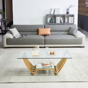 47" Modern Stainless Steel Coffee Table with Two-Tier Tempered Glass and Durable Frame, Easy Assembly - 1 of 4