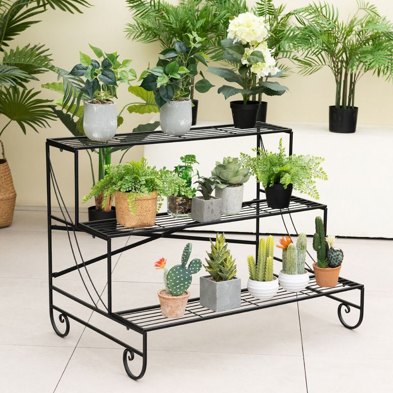 Tangkula 3-Tier Metal Shelf Ladder Shaped Plant Stand Flower Pot Display Rack Organizer, 3 of 11
