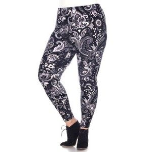 Women's Plus Size Printed Leggings - One Size Fits Most Plus - White Mark - 1 of 3