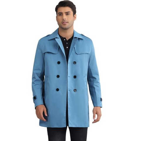 Мужские куртки INSPIRE CHIC Men's Notch Lapel Double Breasted Windbreaker Trench Coat Blue Large