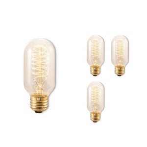 Bulbrite Set of 4 40W T14 Incandescent Dimmable Light Bulbs E26 2200K: Edison Style, Decorative, 2-Year Life, 135 Lumens - 1 of 4