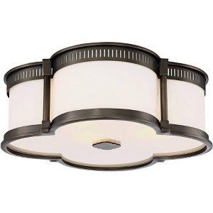 Minka Lavery Modern Ceiling Light Flush Mount Fixture 16 1/4" Bronze Dimmable LED Etched White Glass for Bedroom Kitchen Bathroom - 1 of 3