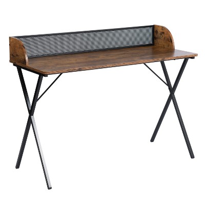 HomeRoots 47" Brown and Black Wood and Metal X-Shape Computer Desk