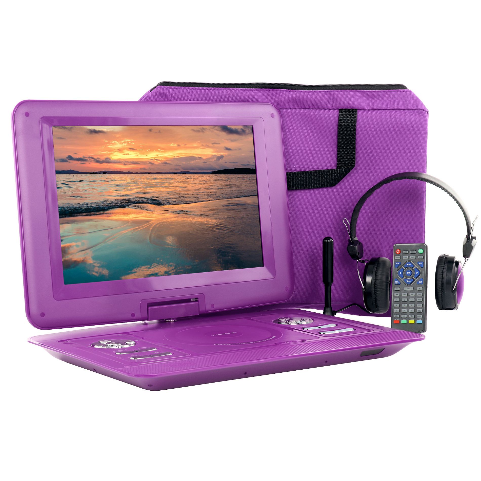 Trexonic 13.3 Inch Manufacturer Refurbished Portable TV+DVD Player with Color TFT LED Screen and USB/HD/AV Inputs in Purple