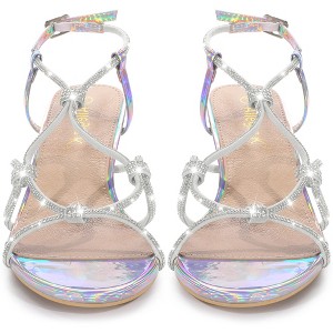 Allegra K Women's Rhinestone Strappy Slingback Stiletto Heel Sandals - 1 of 4