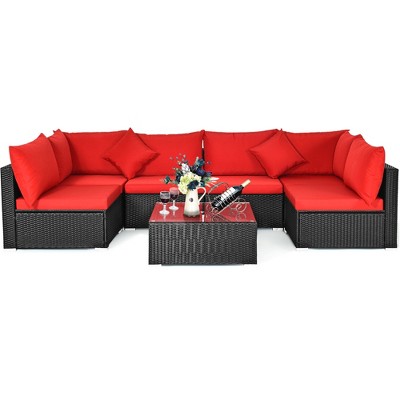 Tangkula 7-Piece Patio PE Rattan Sectional Sofa Furniture Set Wicker Sofa Conversation Set