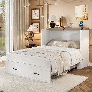 Full Size Murphy Bed with 1 Large Storage Drawer and Charging Station - 1 of 4
