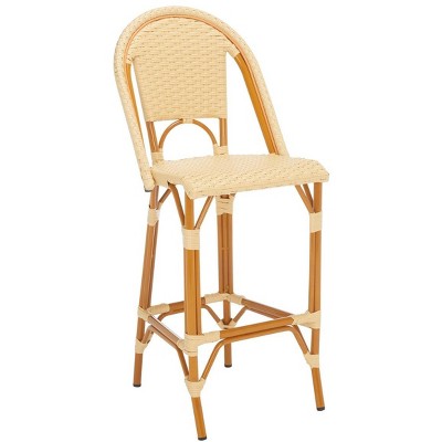 Natural Faux Wicker and Aluminum Outdoor Bar Stool