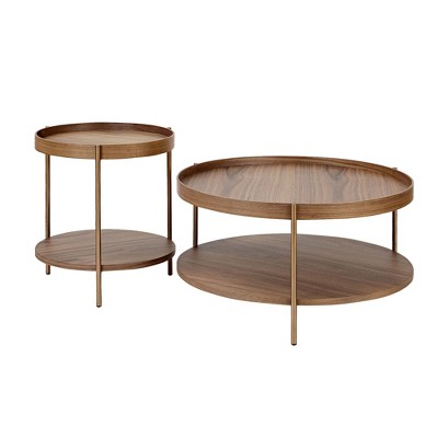 NicBex Modern Round Nesting Coffee Table Set of 2 with Double Layer Storage for Living Room and Office