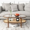 Tangkula 2-Tier Acacia Wood Coffee Table Mid-Century Modern Rectangular Center Table with Glass Tabletop and Imitation Rattan Storage Shelf - 2 of 4