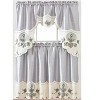 Home Mart Goods Grey Ivory Floral Embroidery Kitchen Curtain 3PC Set Swag & Tiers Set - 2 of 4